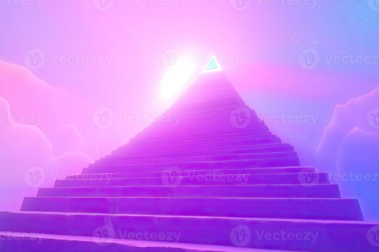 A purple pyramid with a bright light shining down photo