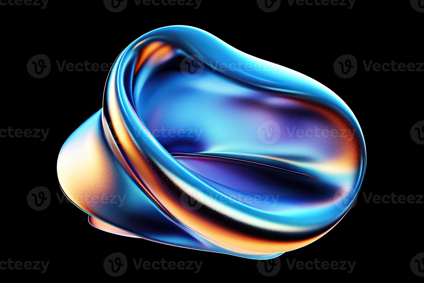 A blue and orange curved object on a black background photo