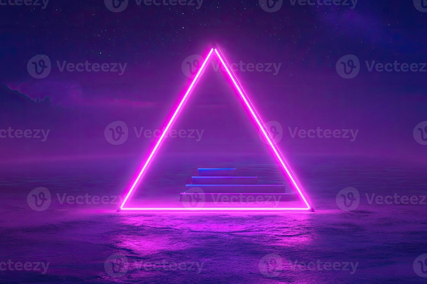 A purple triangle with a neon sign on it photo