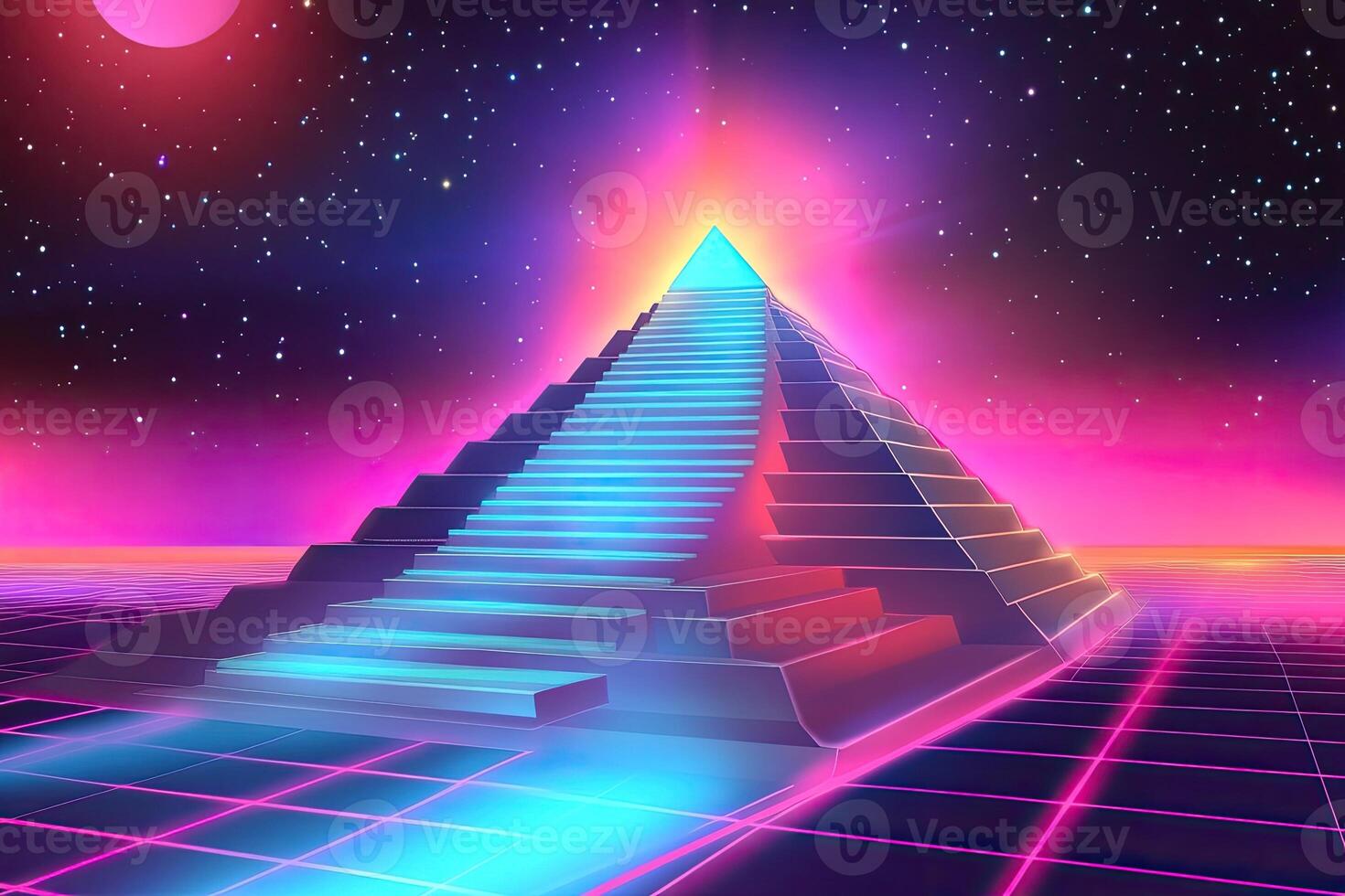 An image of a pyramid with neon lights photo