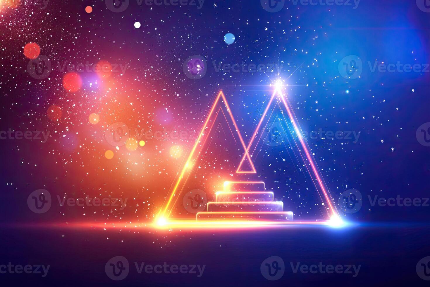 A triangle with glowing lights and stars photo