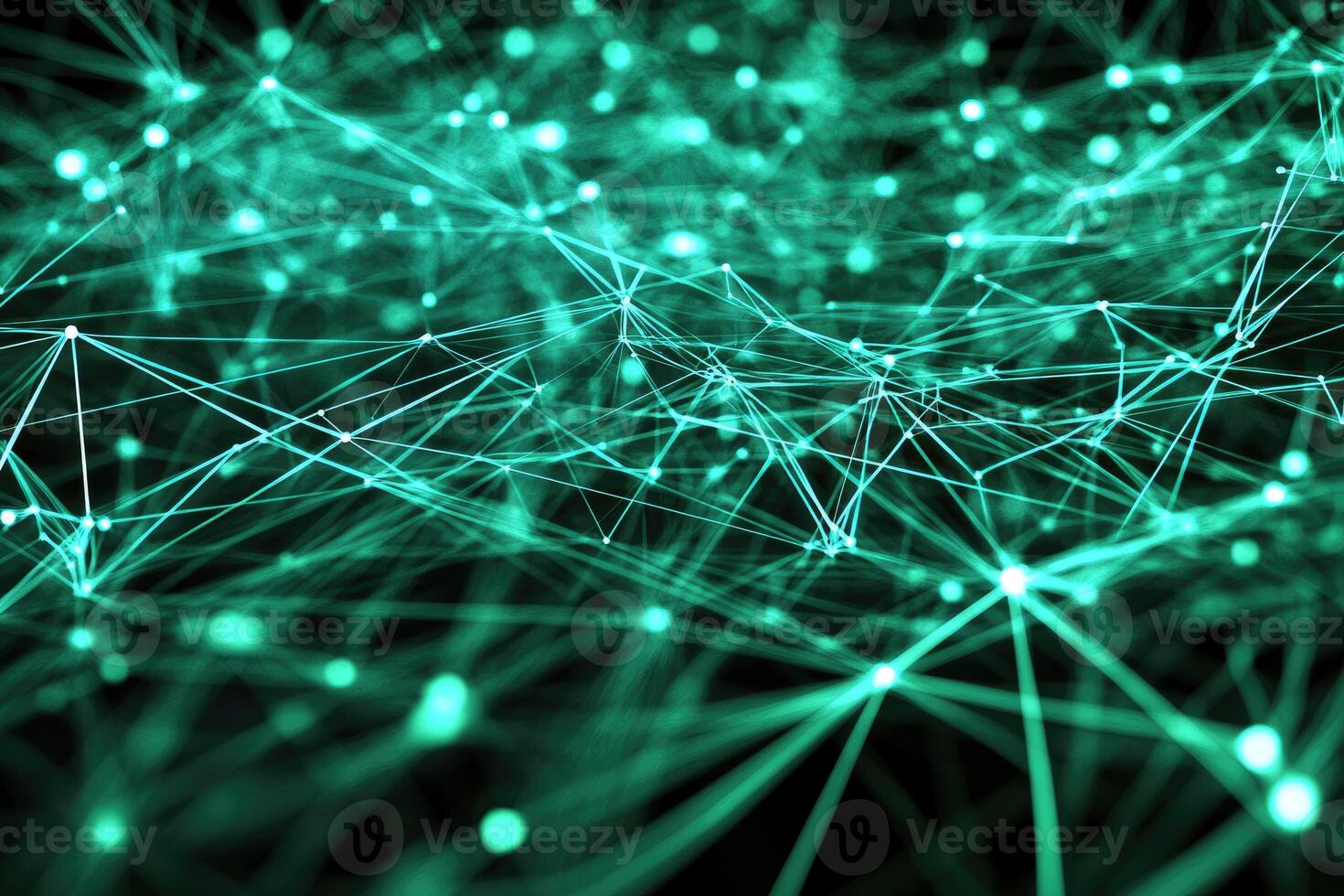 Green glowing network lines on black background photo