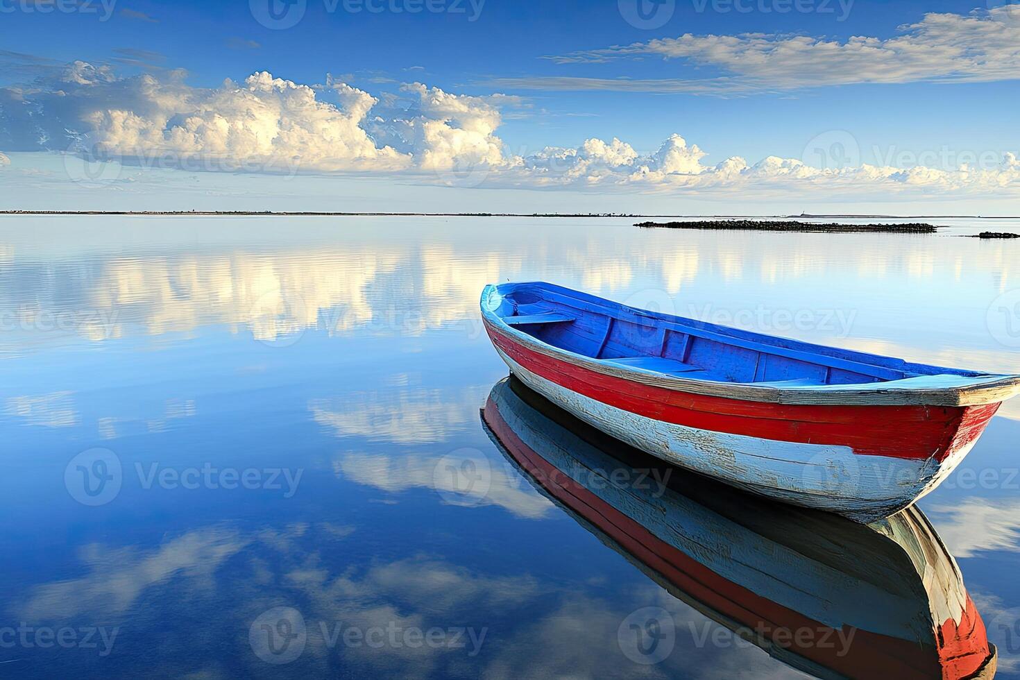 A boat is sitting on the water photo