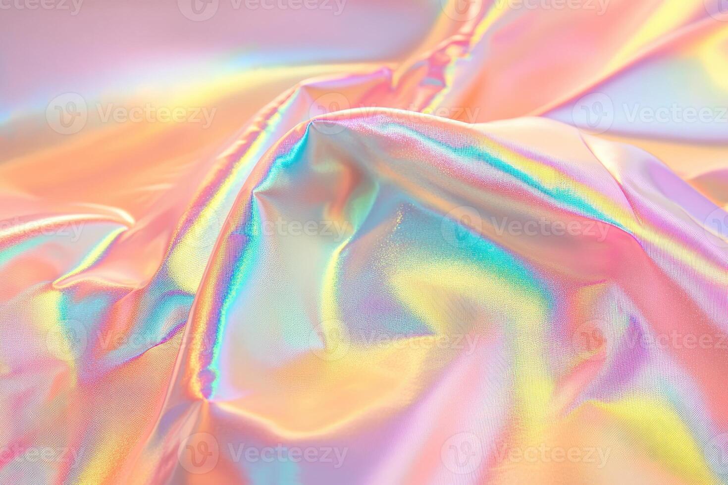 A shiny, colorful fabric with a rainbow pattern photo