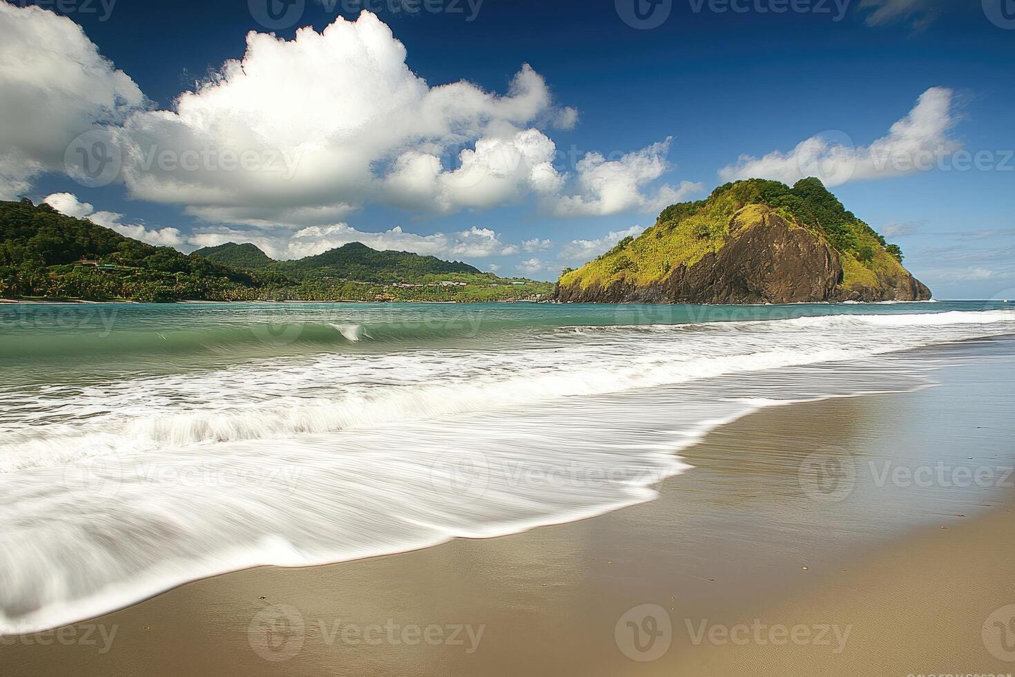 A surfer riding a wave on a beach photo