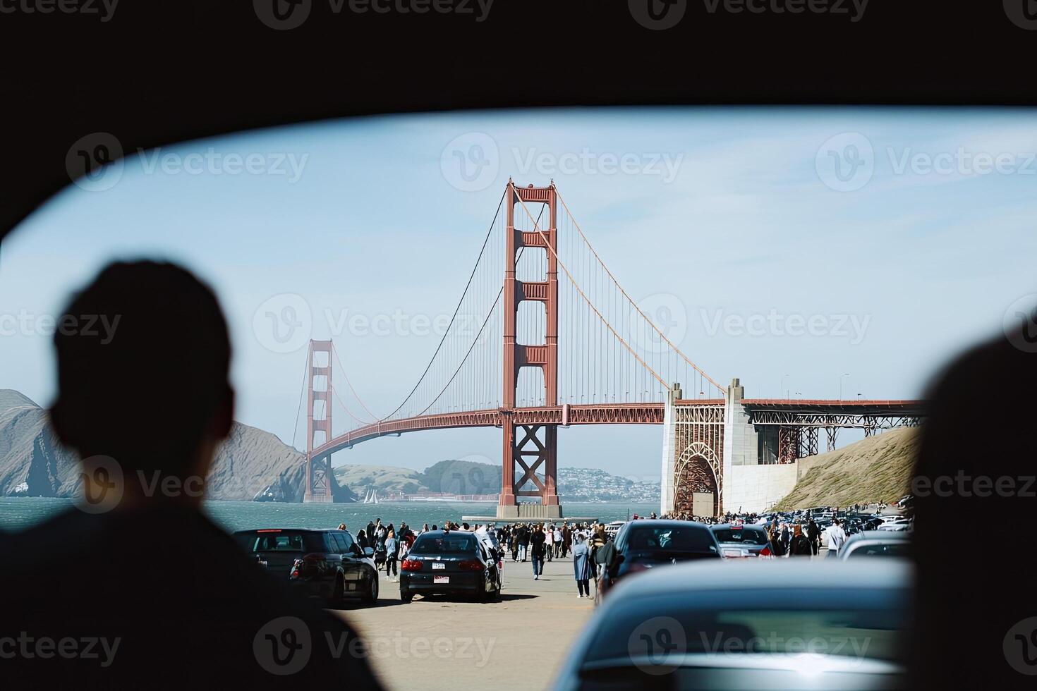 A view of the golden gate bridge from inside a car photo