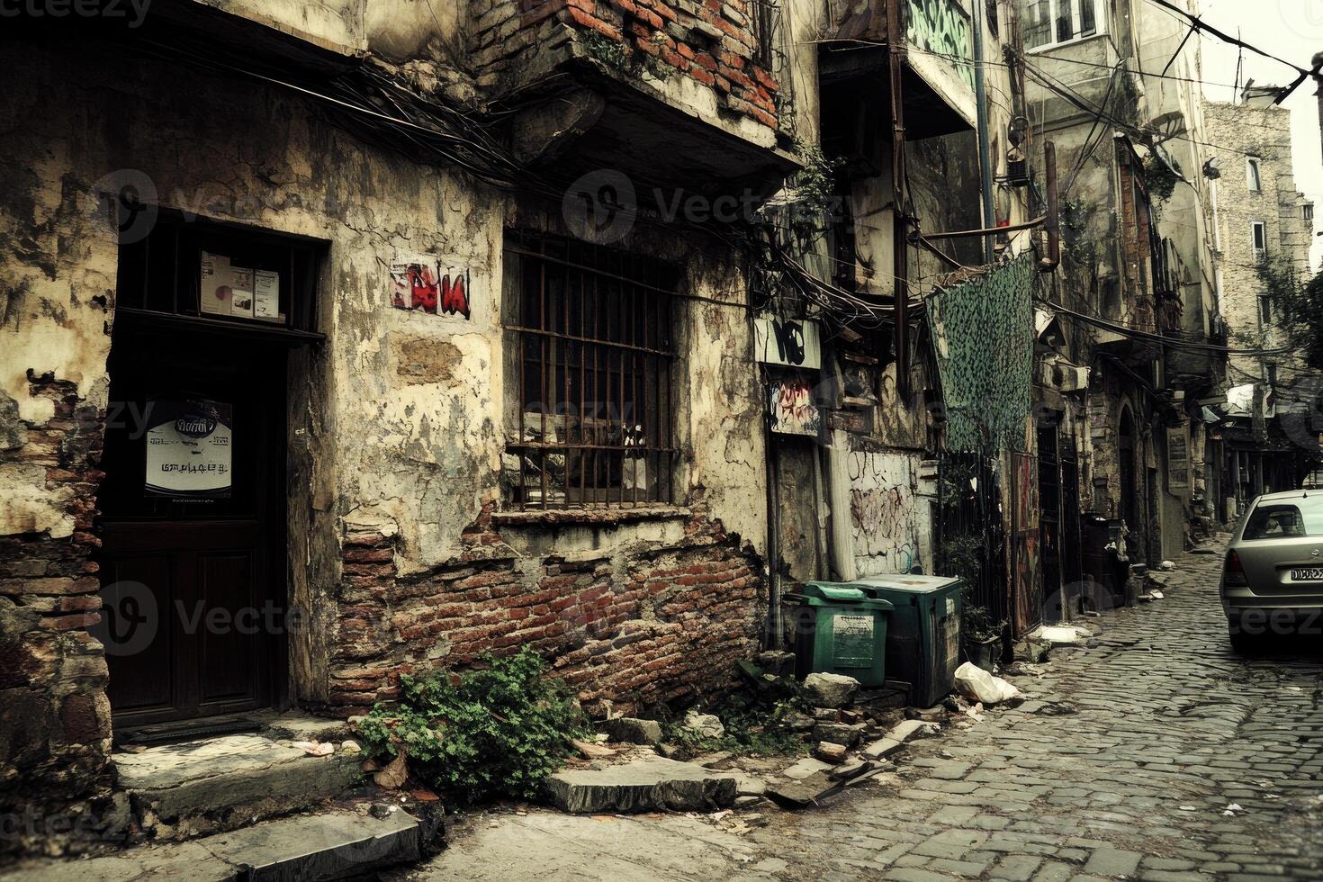 A street with a car and a building photo