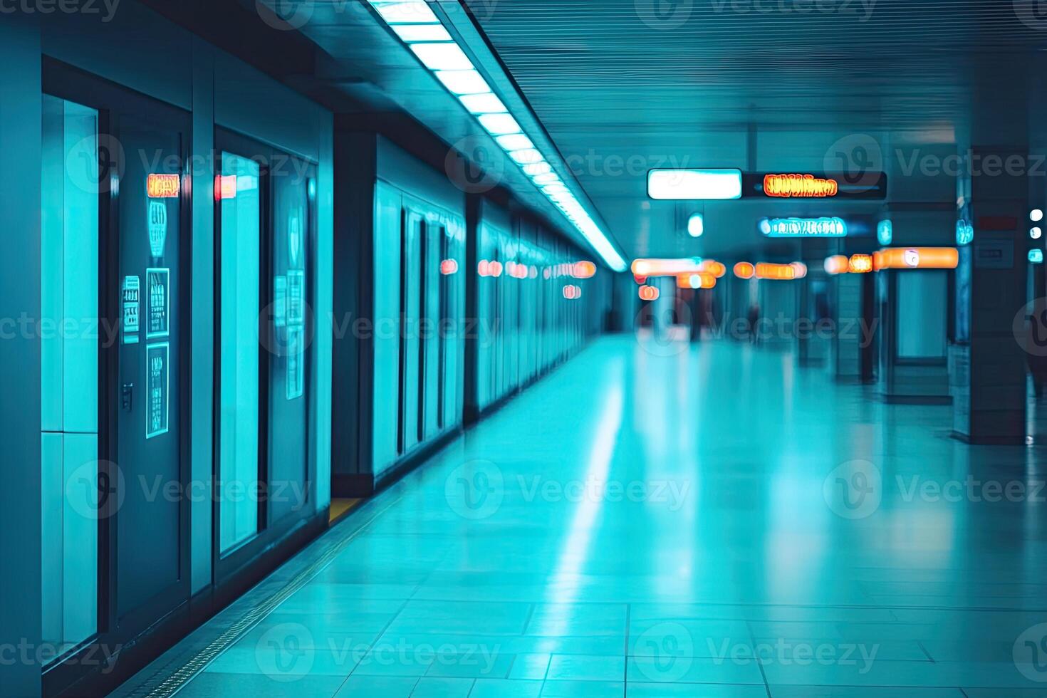 A train is in the middle of a subway station photo