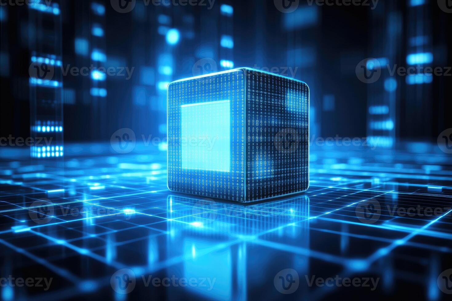 A computer box with glowing blue lights photo