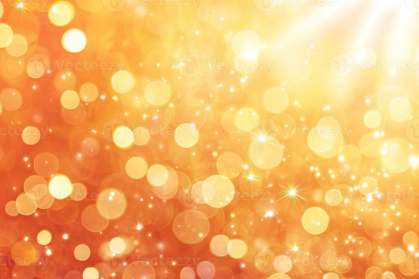Golden bokeh background with bright lights photo