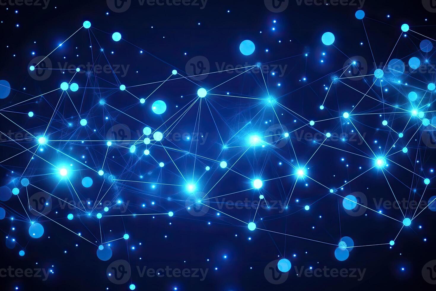 Abstract blue network with dots and lines photo