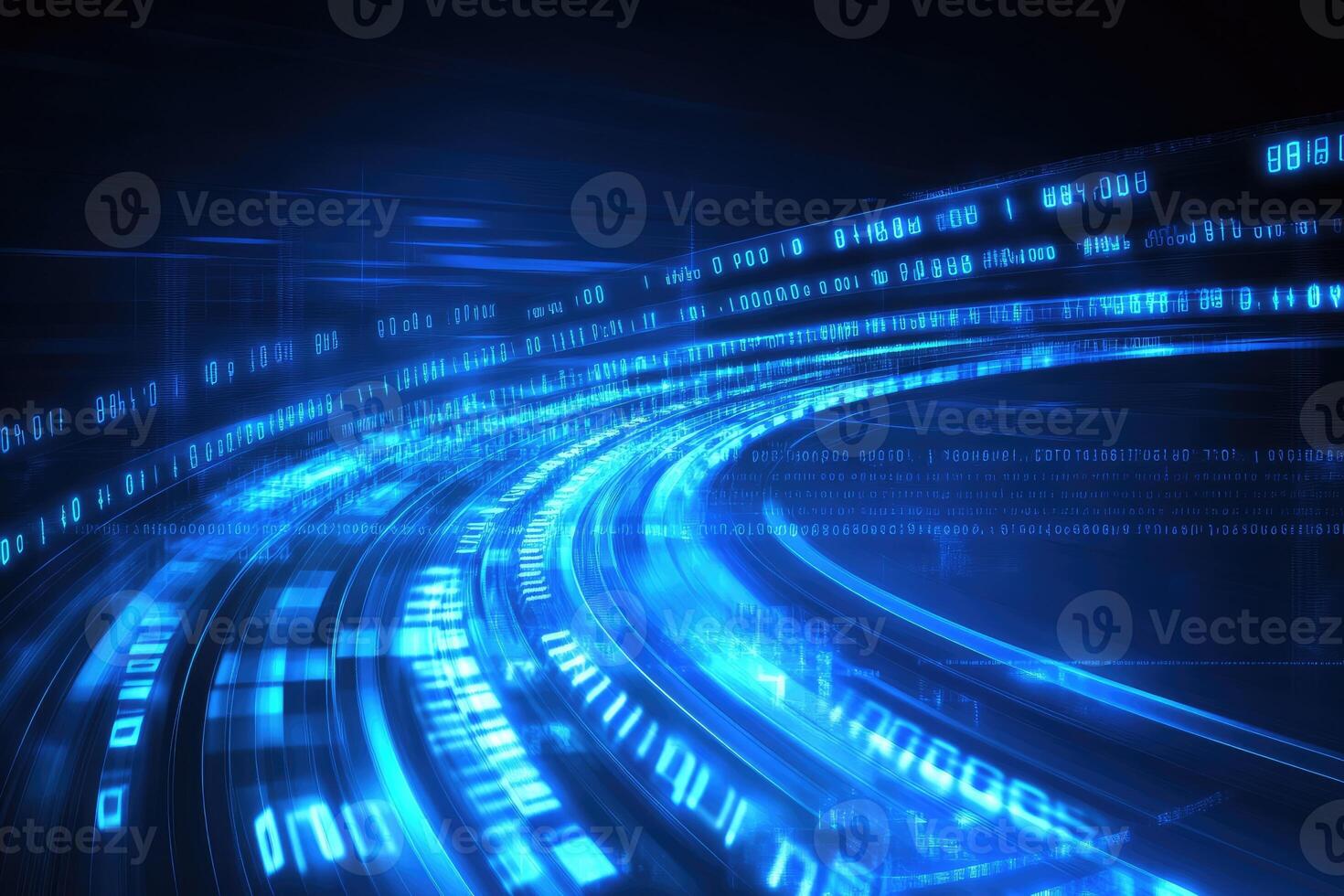 A blue abstract background with a digital data trail photo