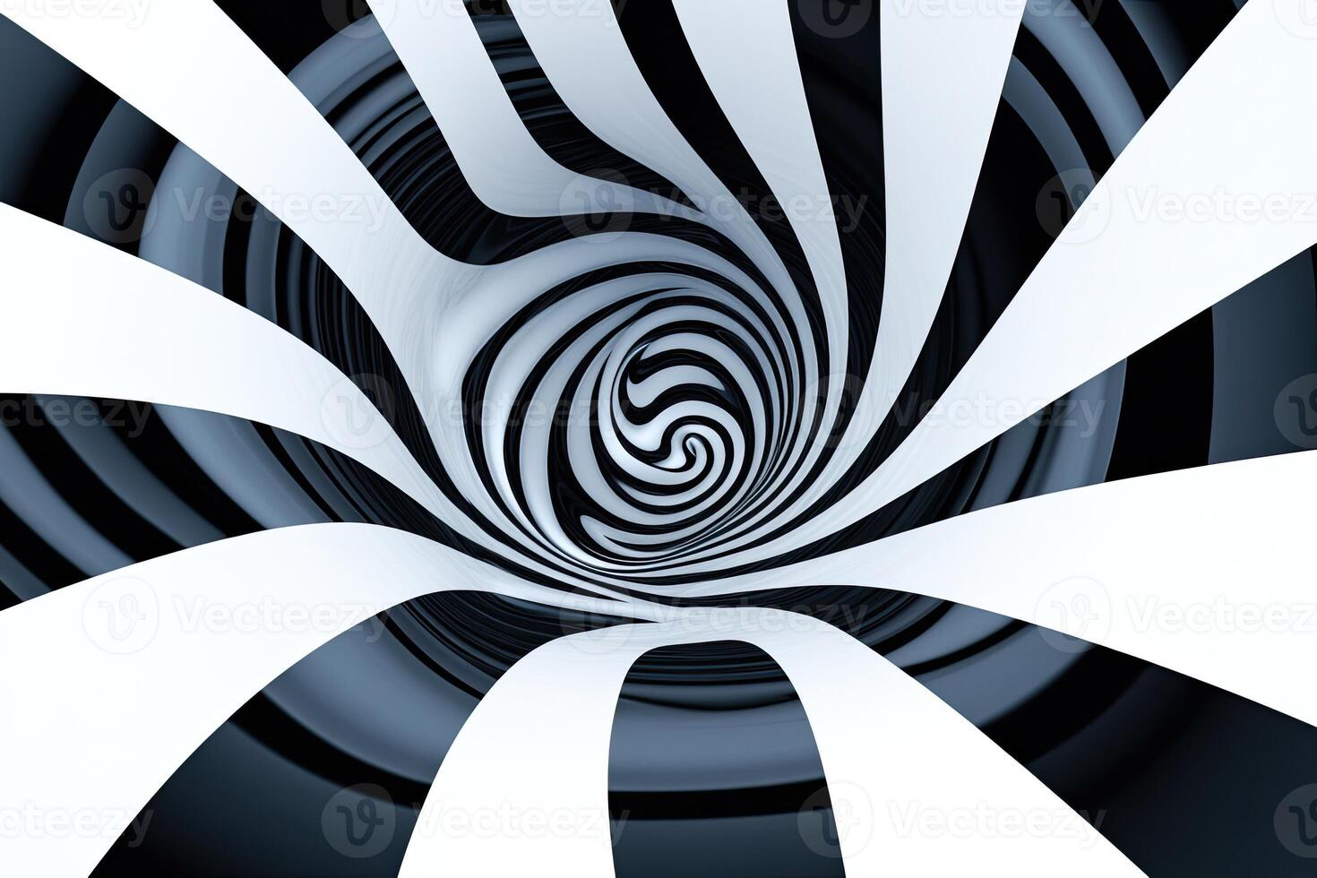 A black and white spiral tunnel with a white swirl photo