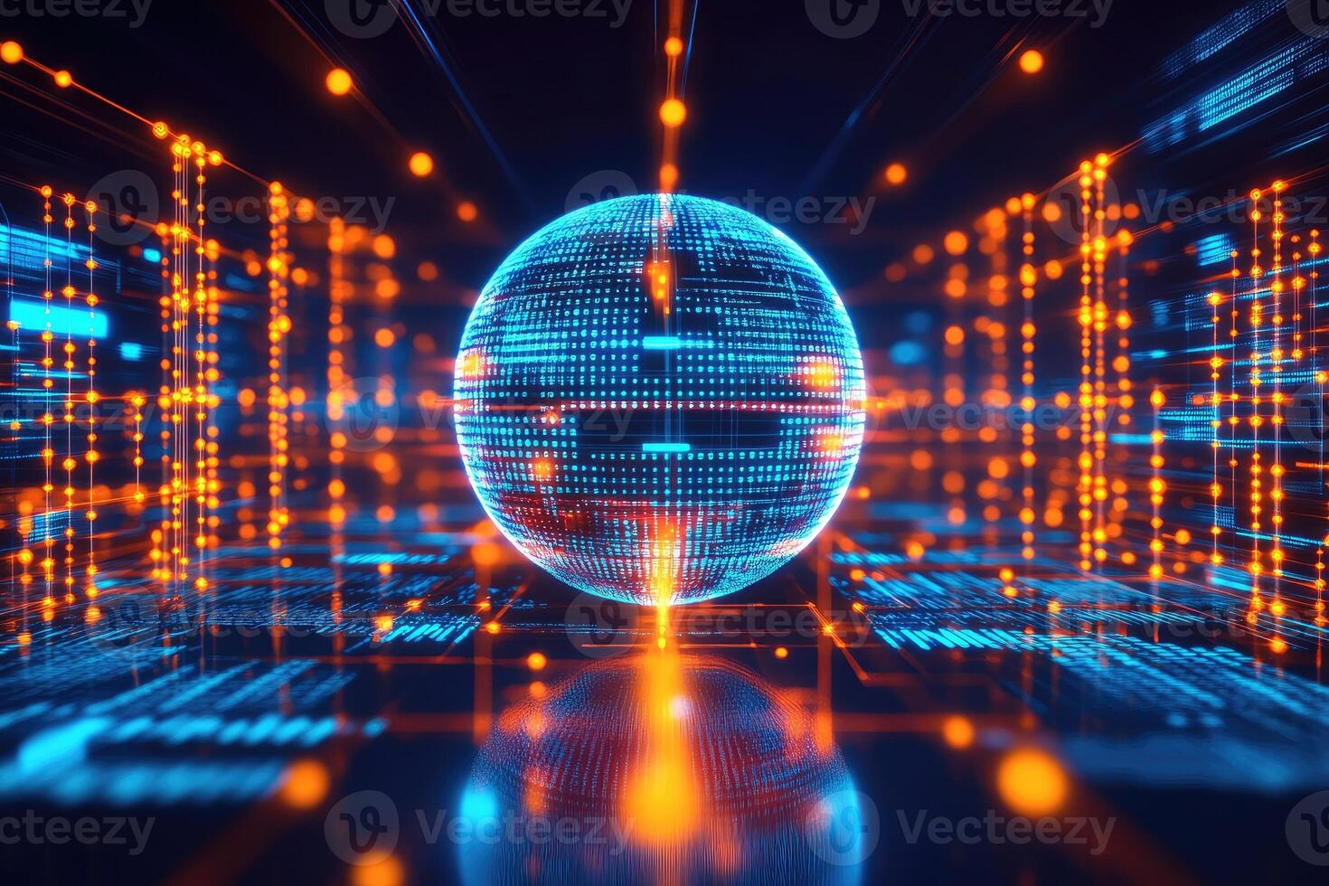 A digital sphere surrounded by data photo
