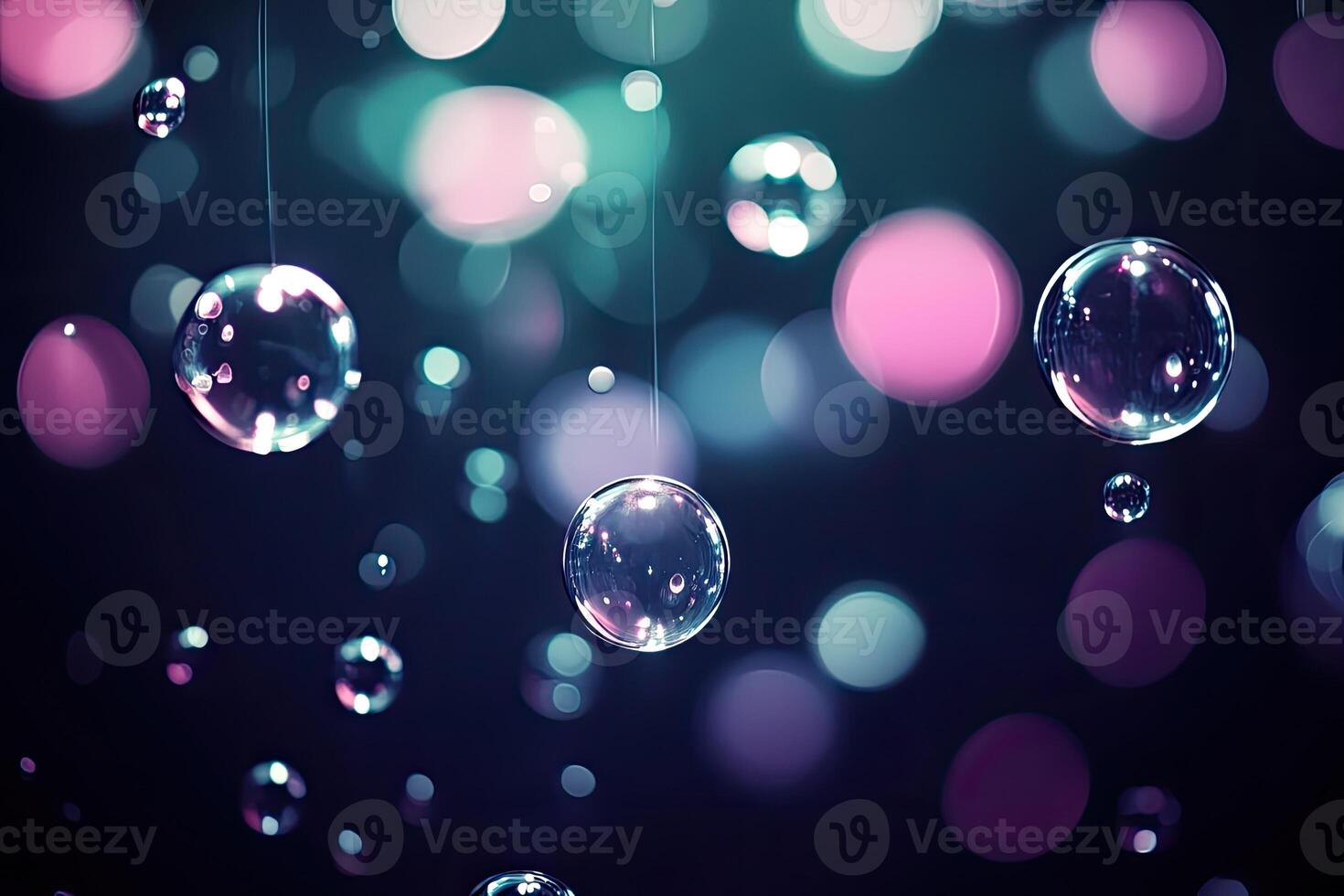 Many bubbles floating in the air with a dark background photo