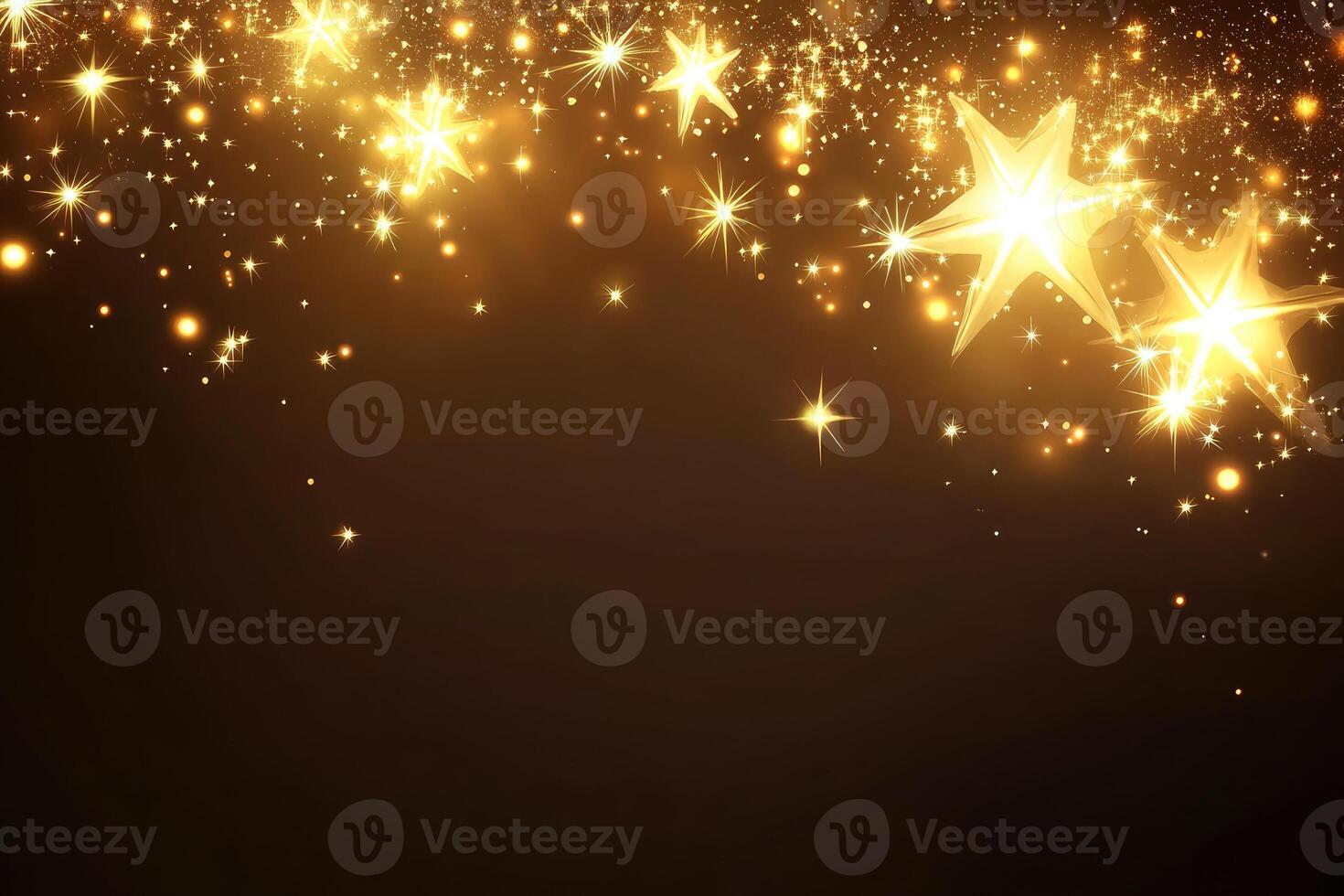 Golden stars on black background photo