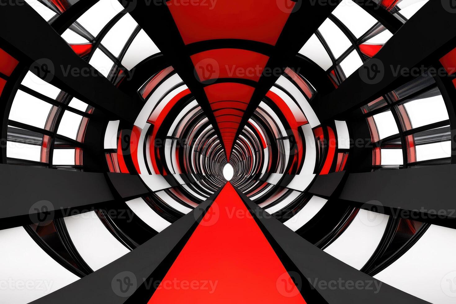 A red and black tunnel with a red carpet photo