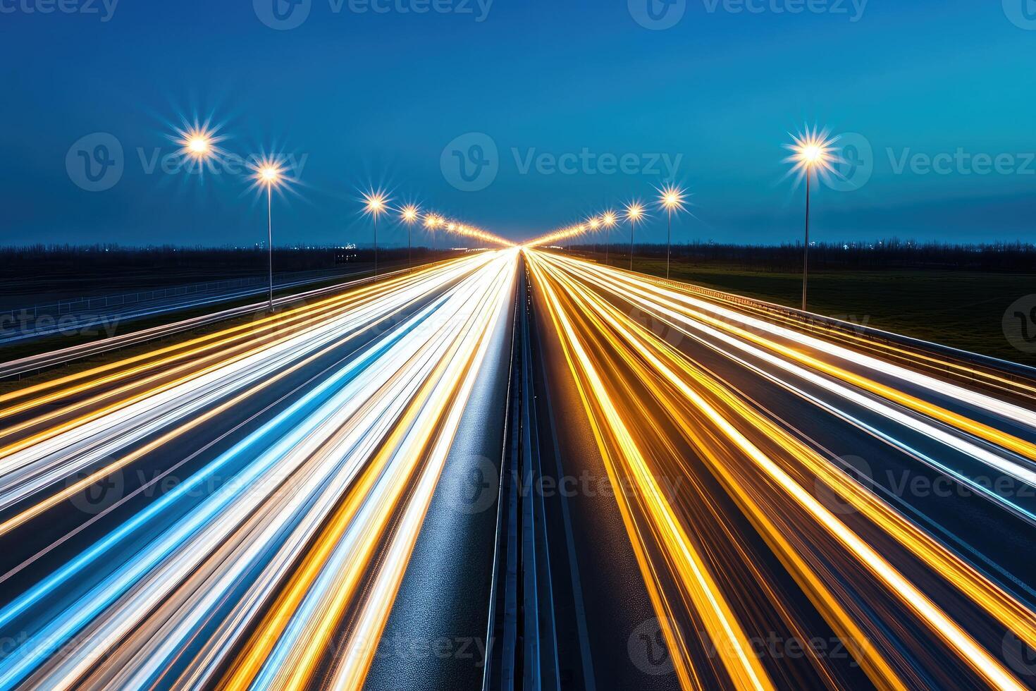 Long exposure of traffic lights on a highway at night photo