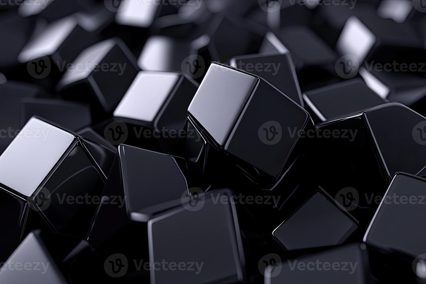 A pile of black cubes in a dark room photo