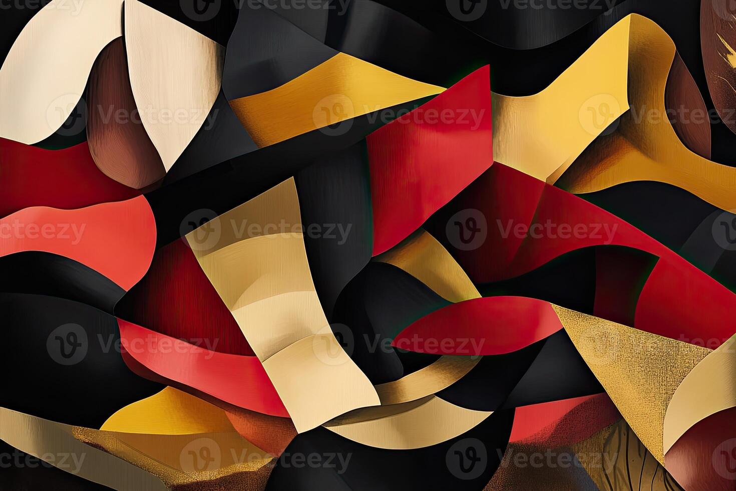 A painting of a black, red and yellow abstract design photo