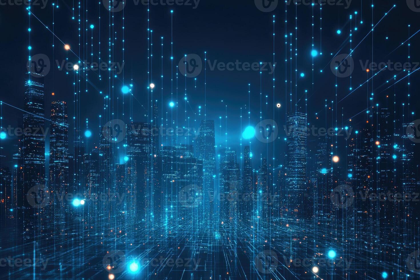 A futuristic city with many lights and dots photo