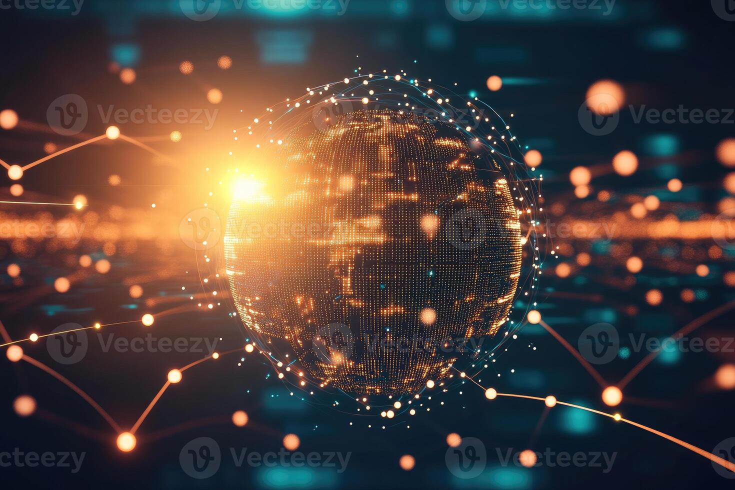 The sphere is surrounded by a network of dots and lines photo