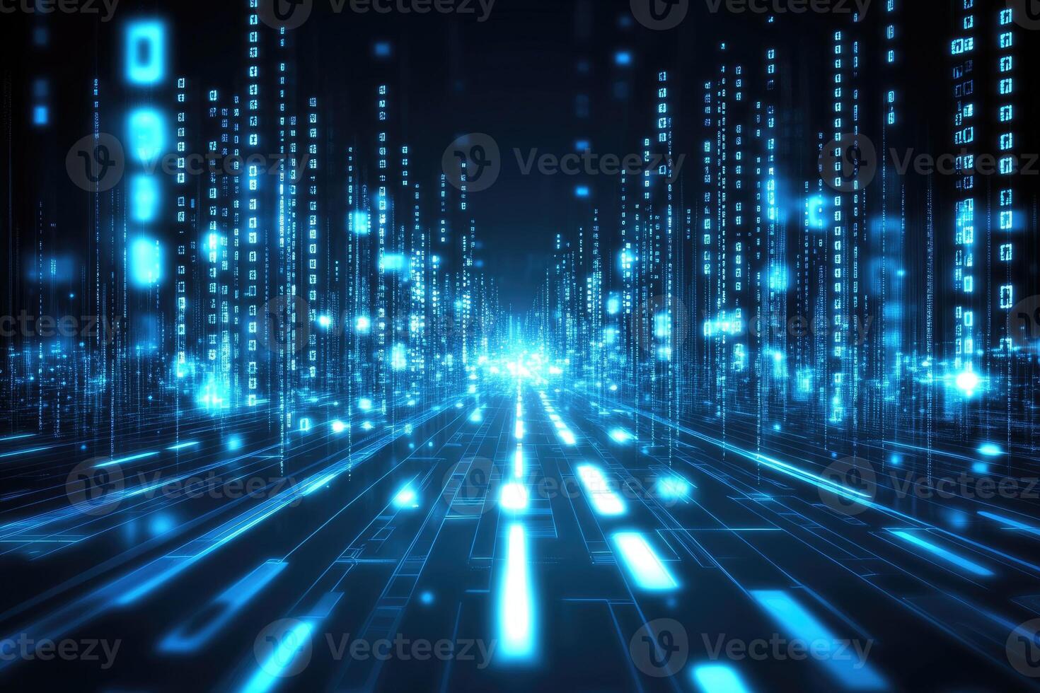 Digital data and binary code on a dark background photo