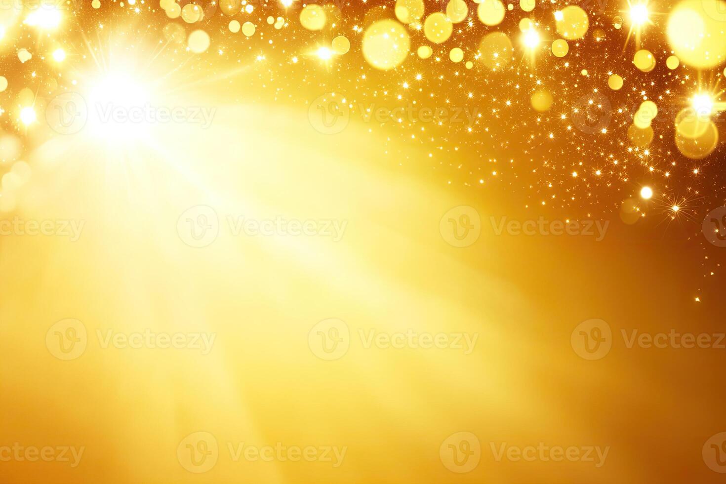 Golden christmas background with stars and light photo