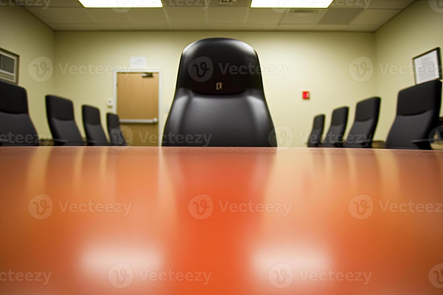 A conference room with a chair and a table photo