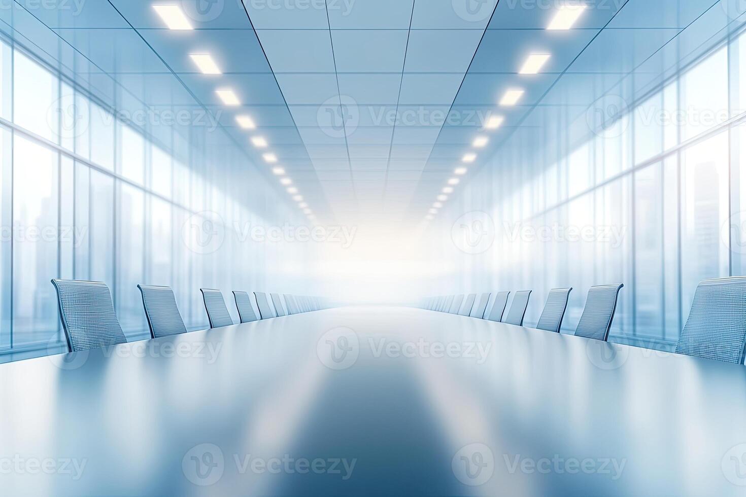Empty conference room with chairs and a long table photo