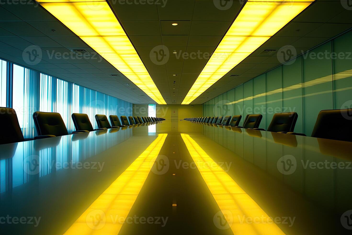 A long table with chairs in front of it photo
