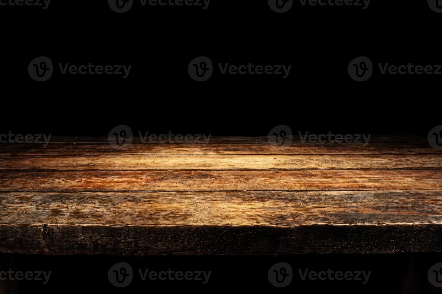 An empty wooden table with a black background photo