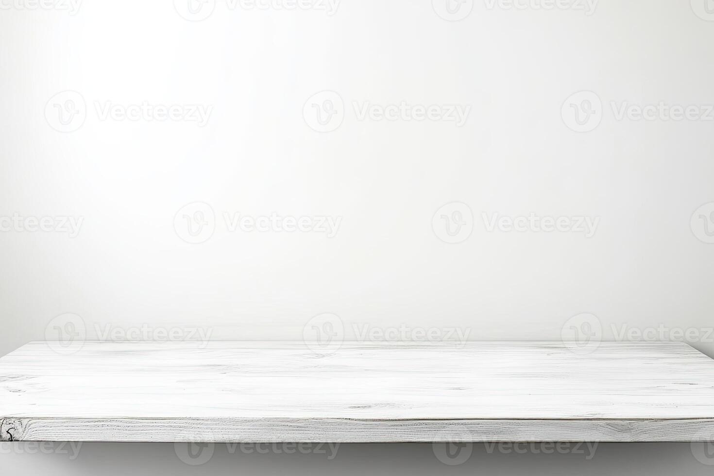 White wooden shelf on a white wall photo