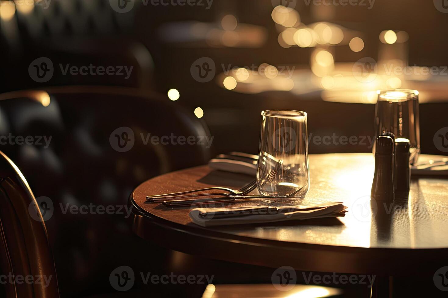 A table with empty glasses and a place setting photo