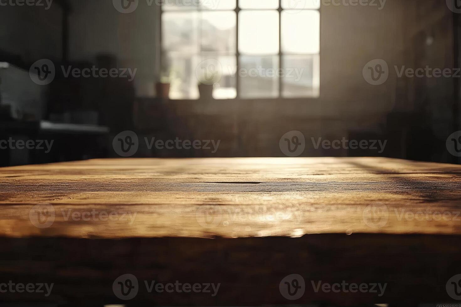 A table in a room with sunlight shining through the window photo
