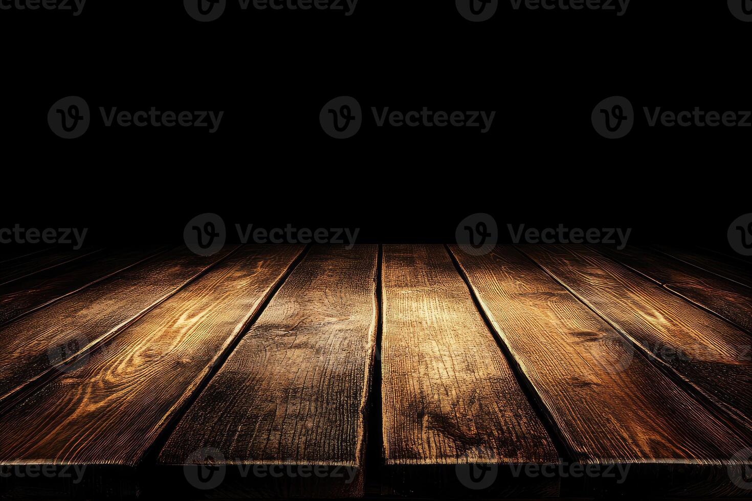 Wooden table with black background photo