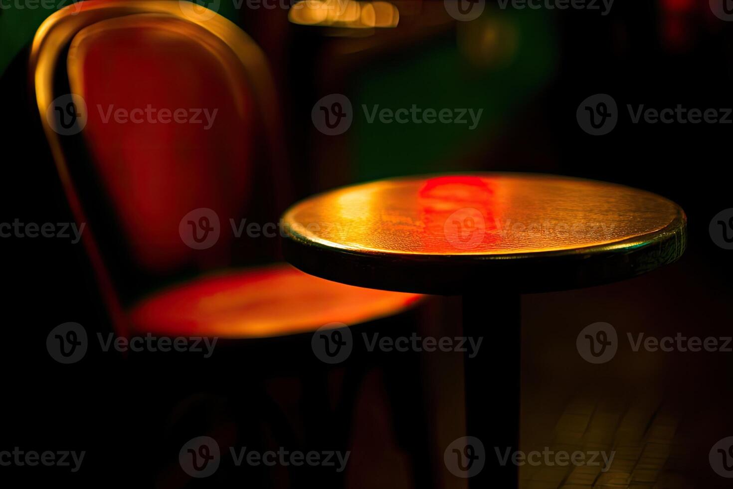 A table and chair in a dark room photo