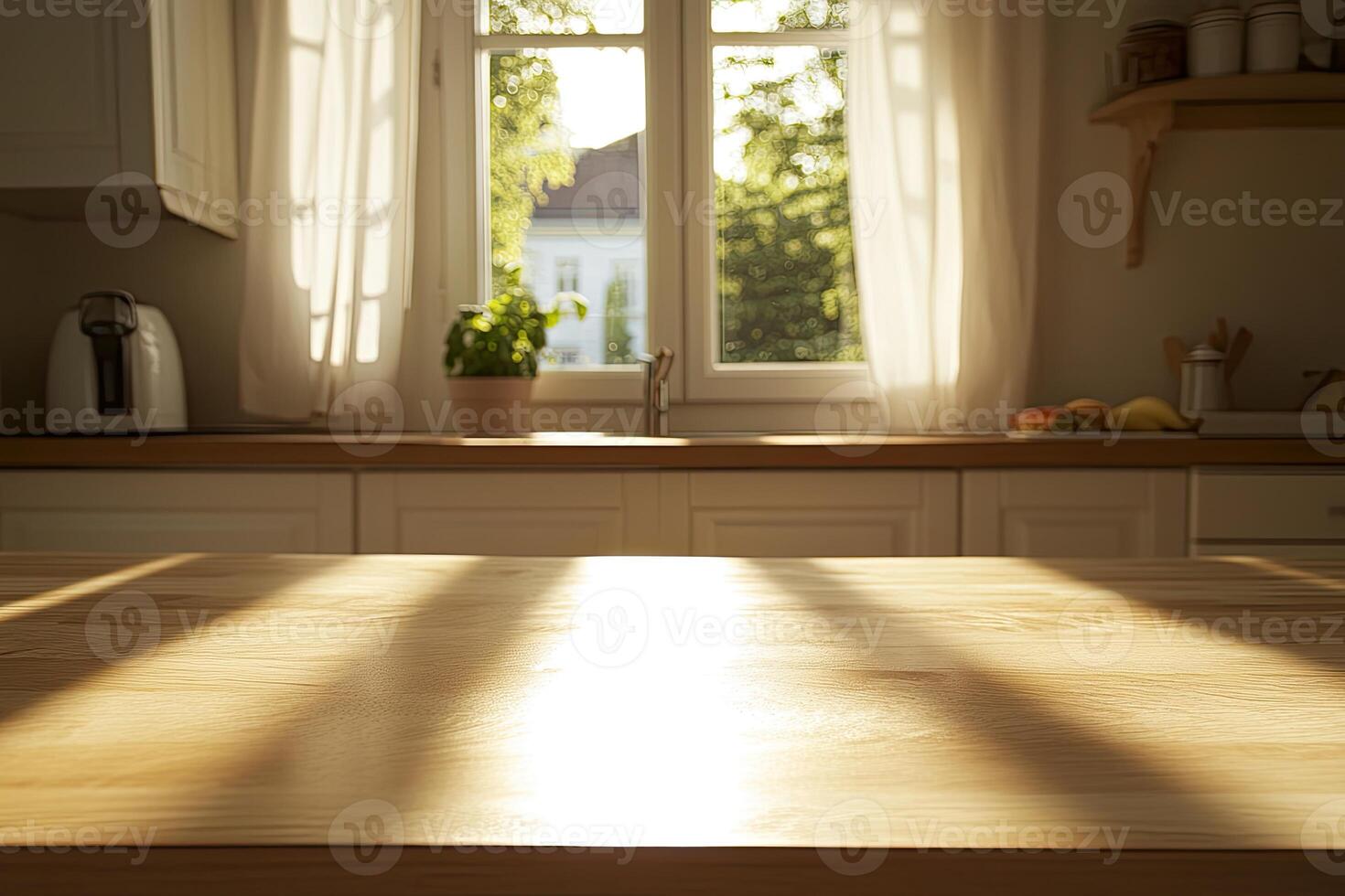 A kitchen table with a window in the background photo