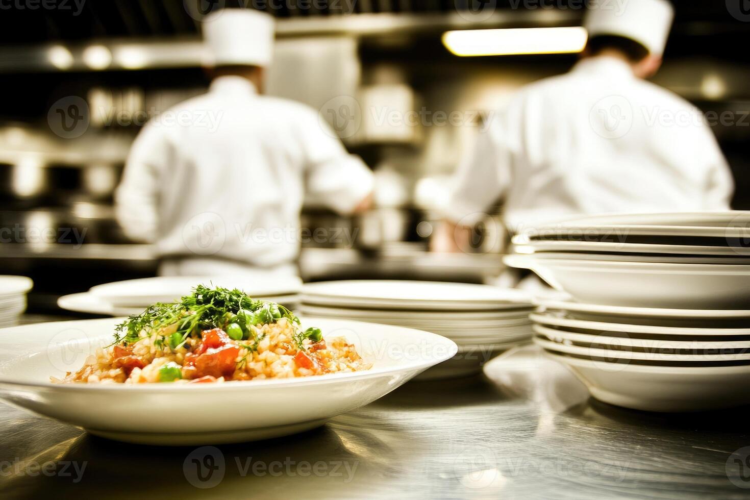 A chef is cooking in the kitchen photo