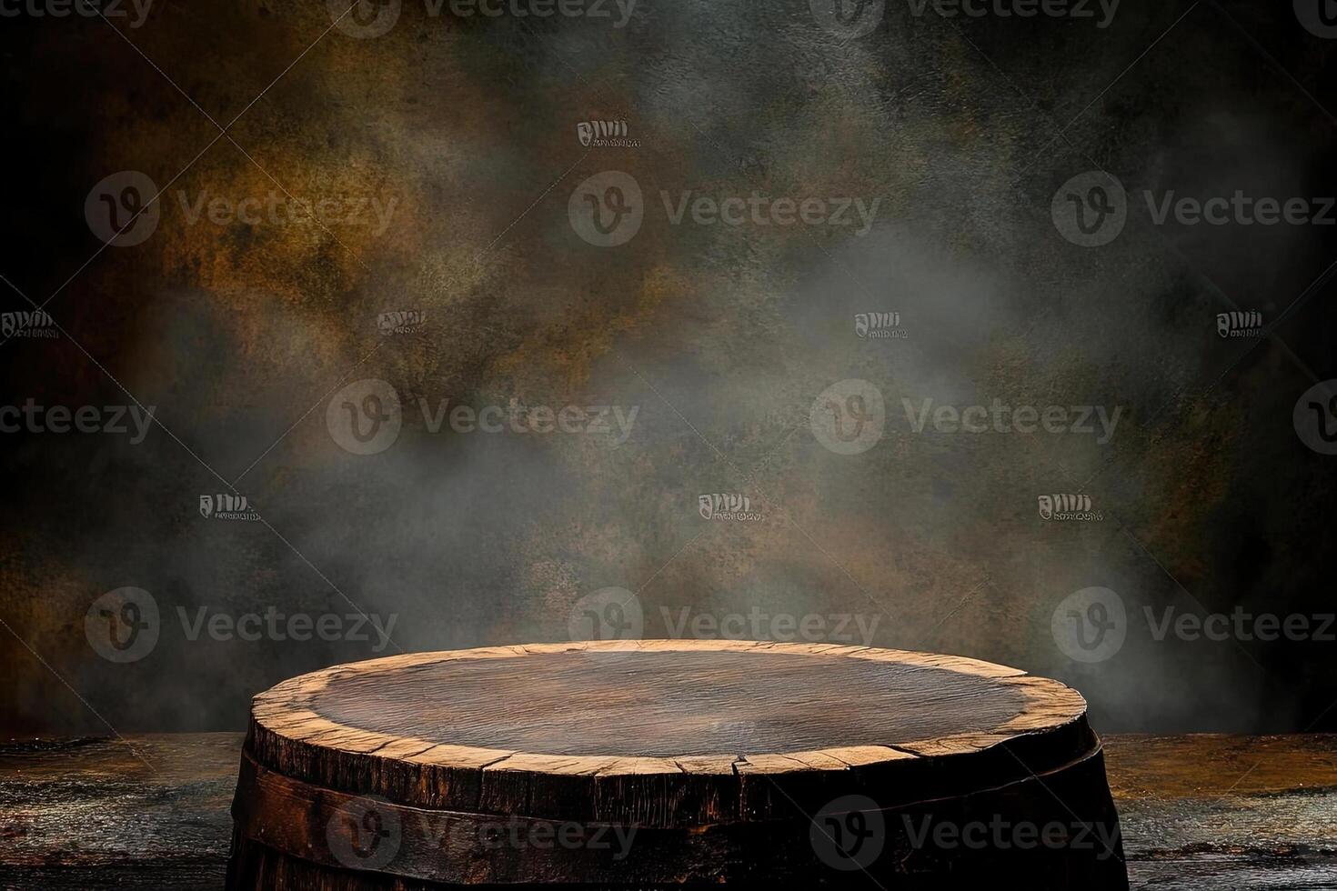 An empty wooden barrel on a dark background photo