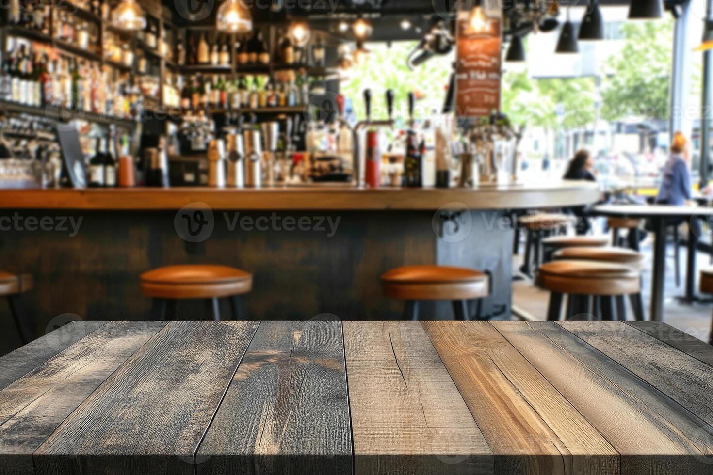 Table top in a bar with wooden floor photo