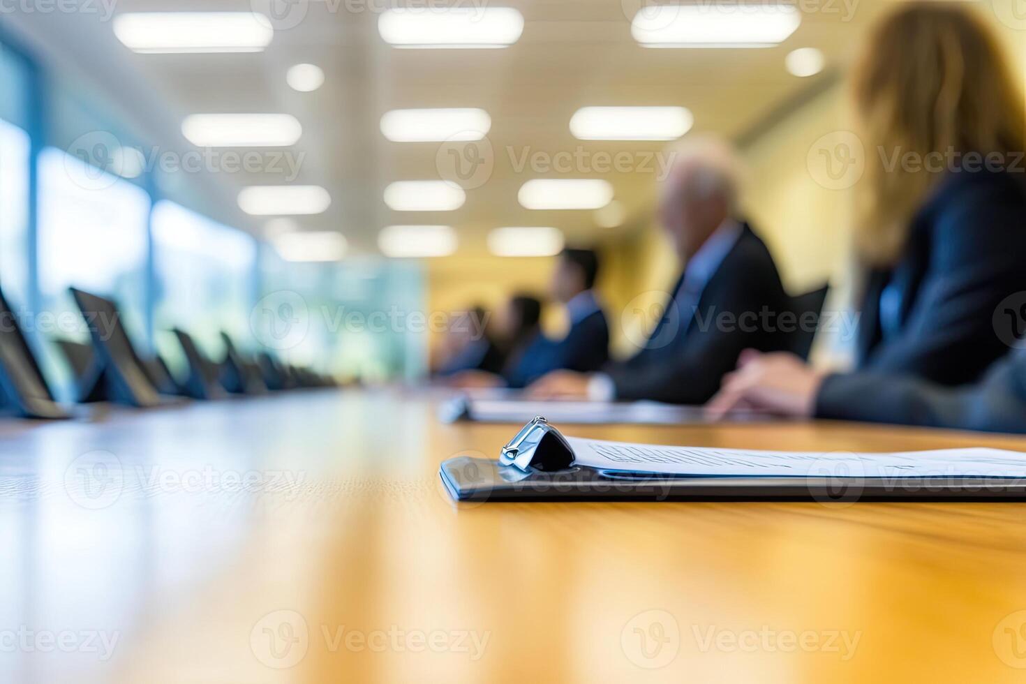 A conference table with people sitting at it photo
