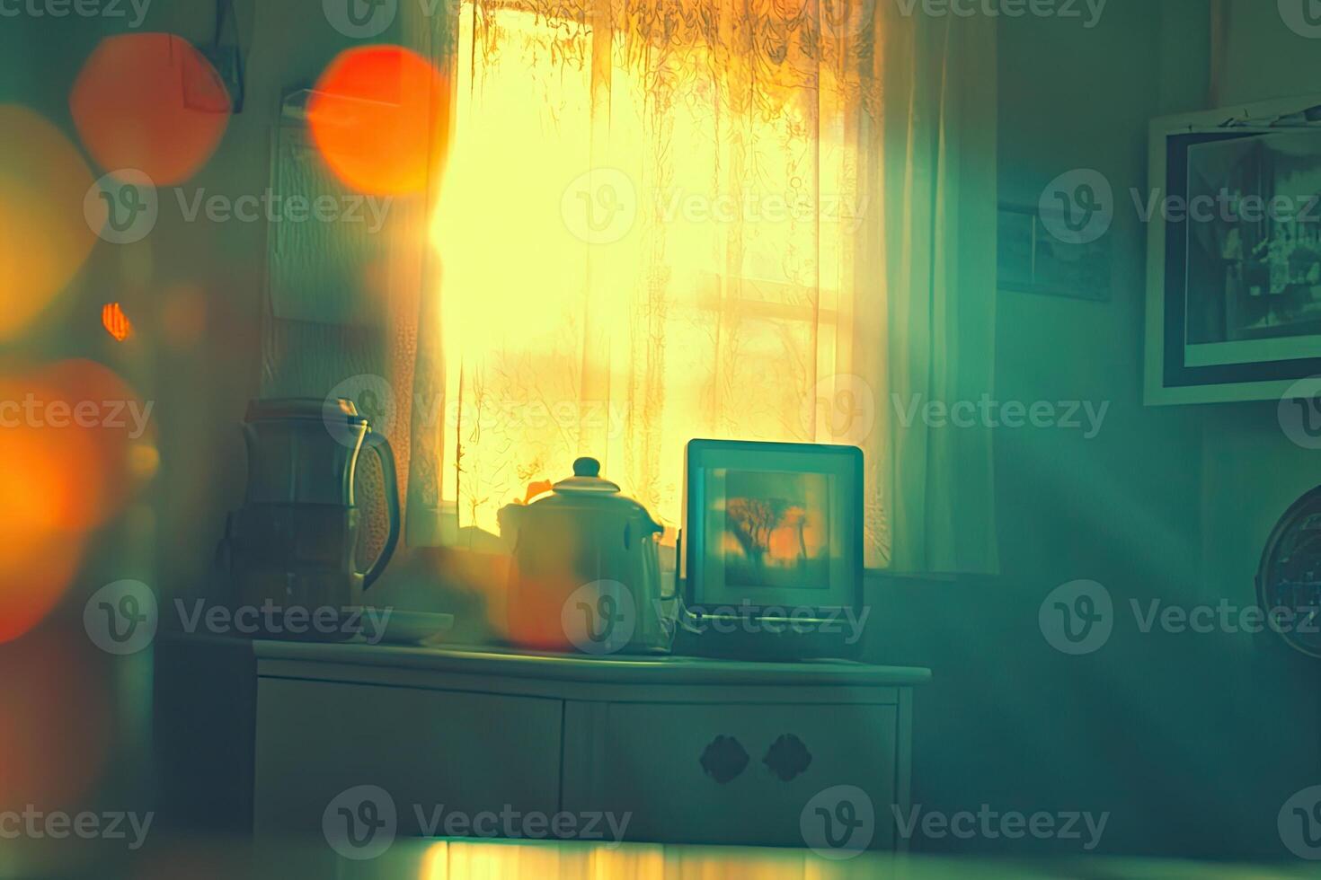A window with a curtain photo