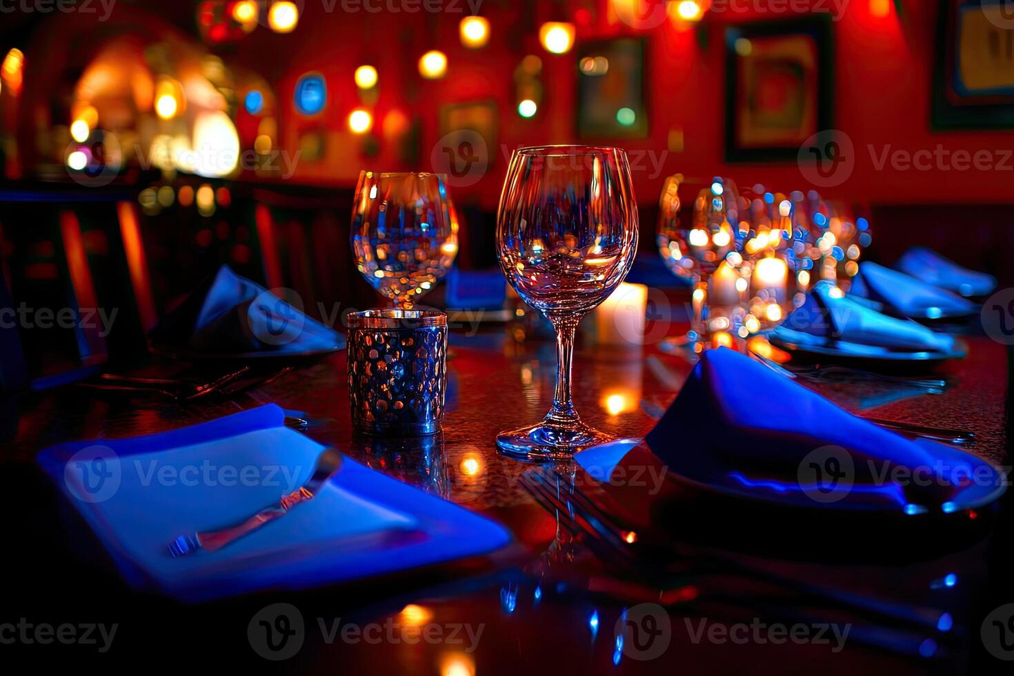 A table with a glass of wine and a napkin photo