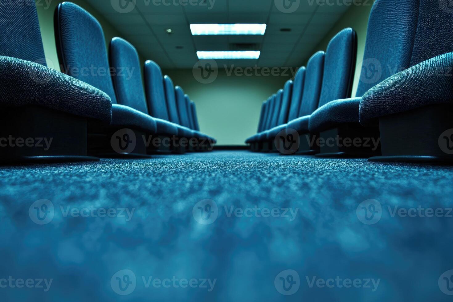 A long row of empty seats in a room photo