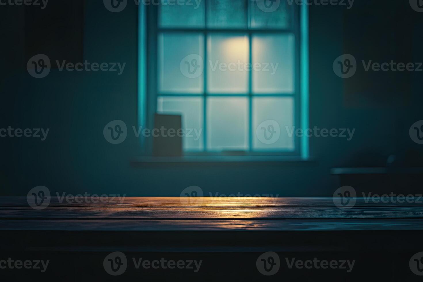 An empty table in front of a window photo