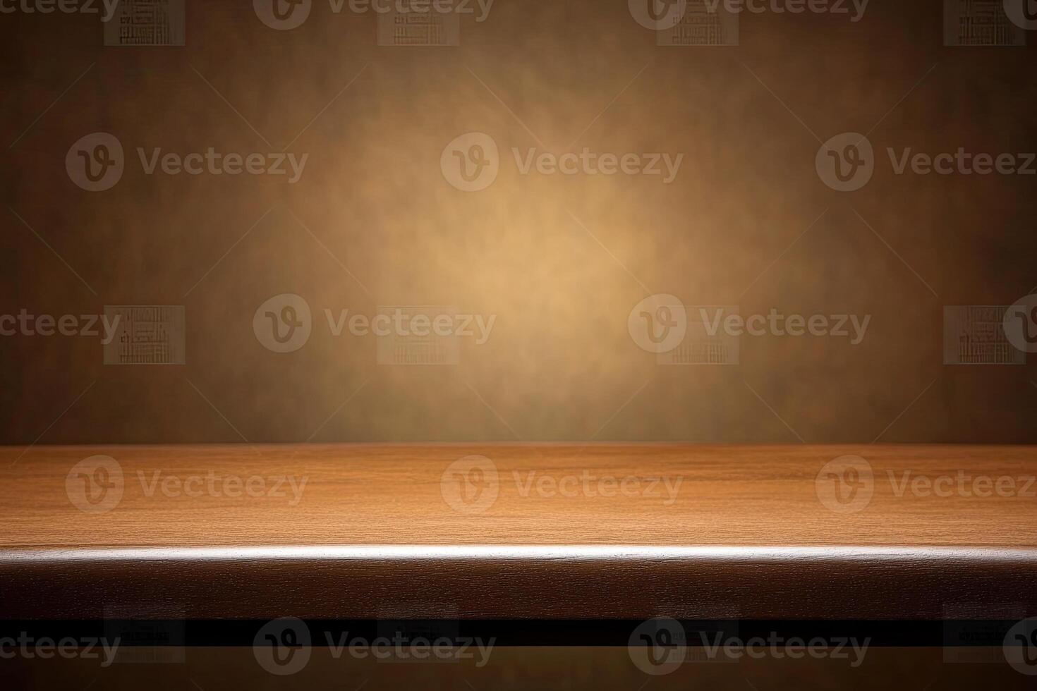 An empty wooden table in front of a brown background photo