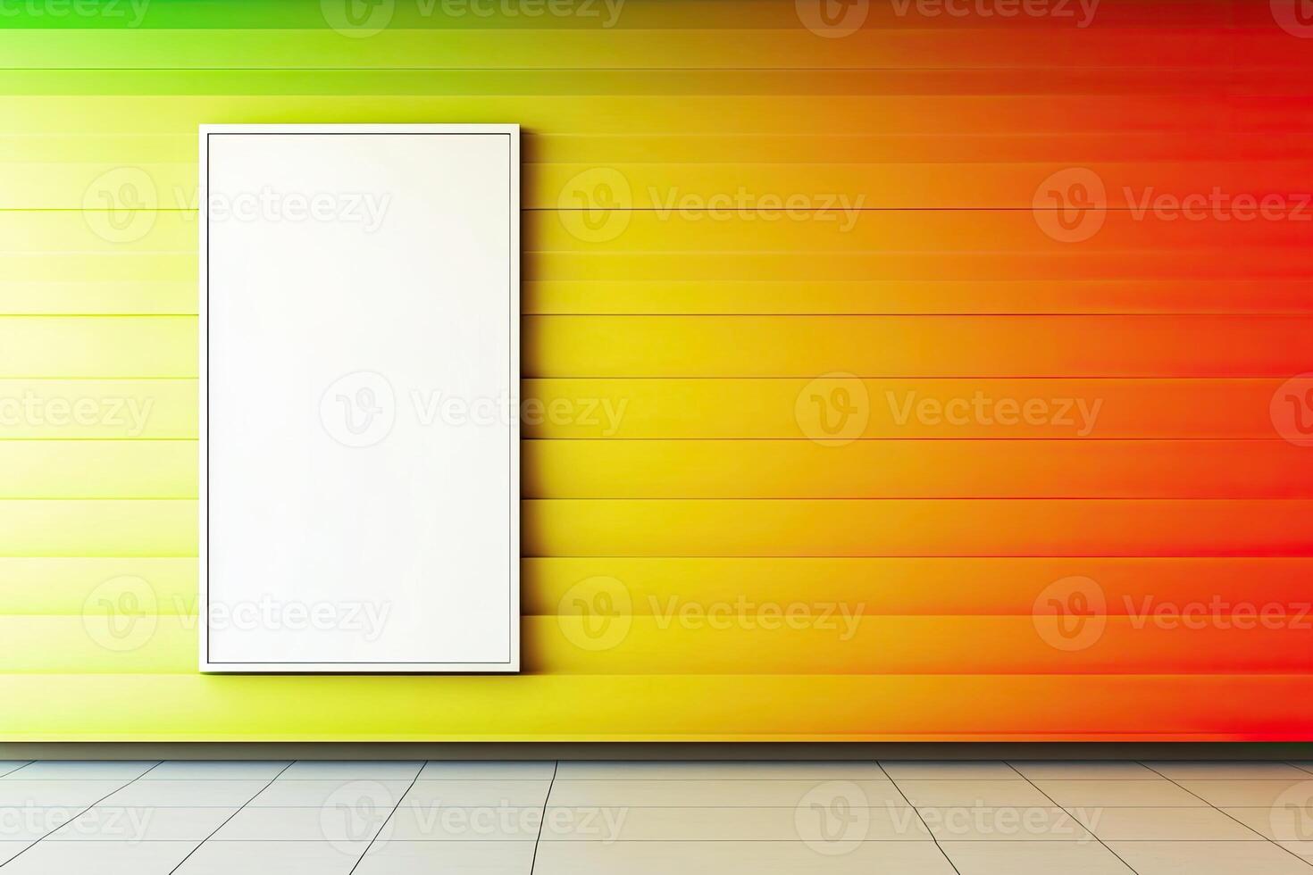 A white board on a wall in front of a colorful wall photo