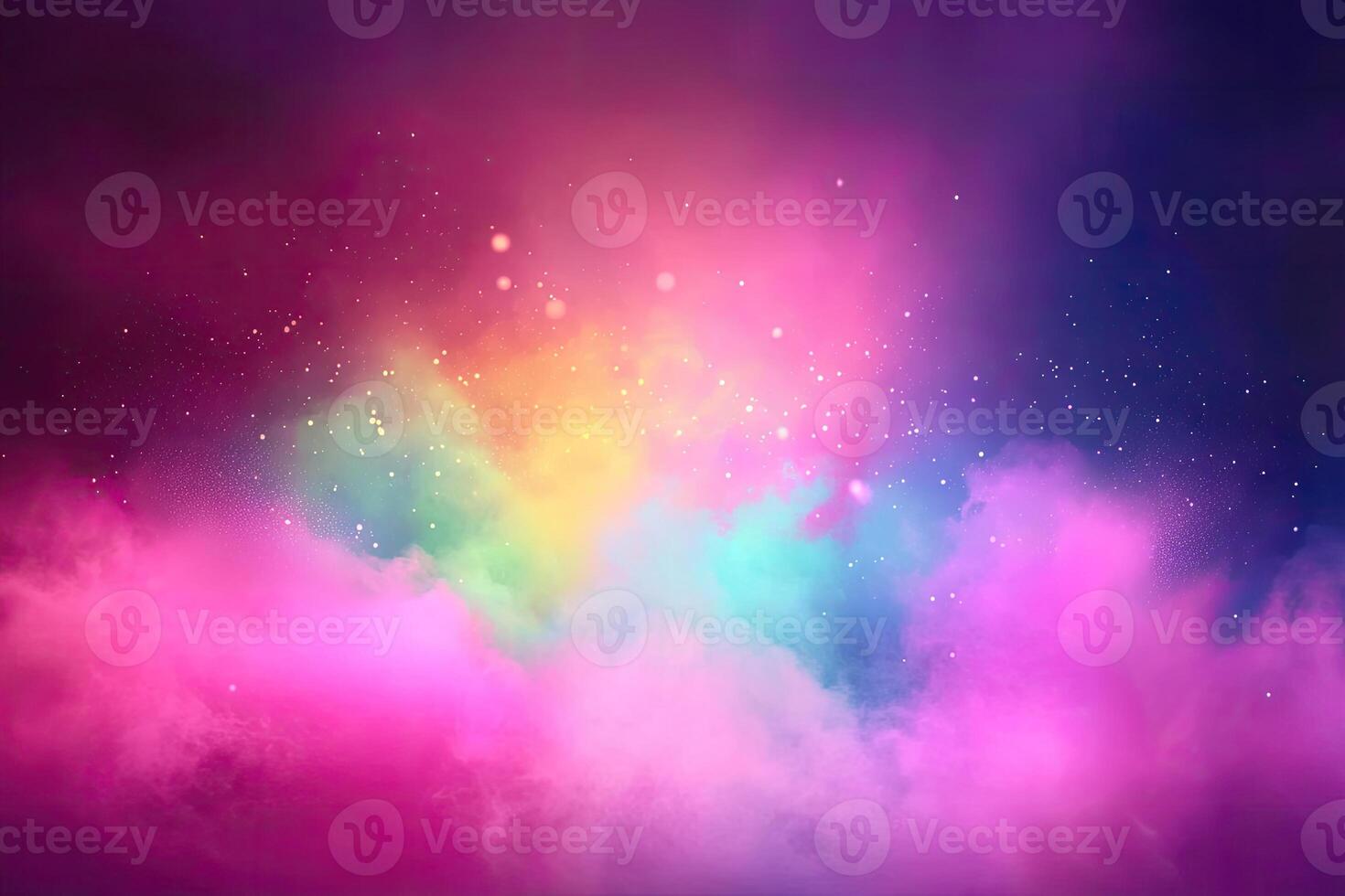Colorful powder cloud background with stars and light photo