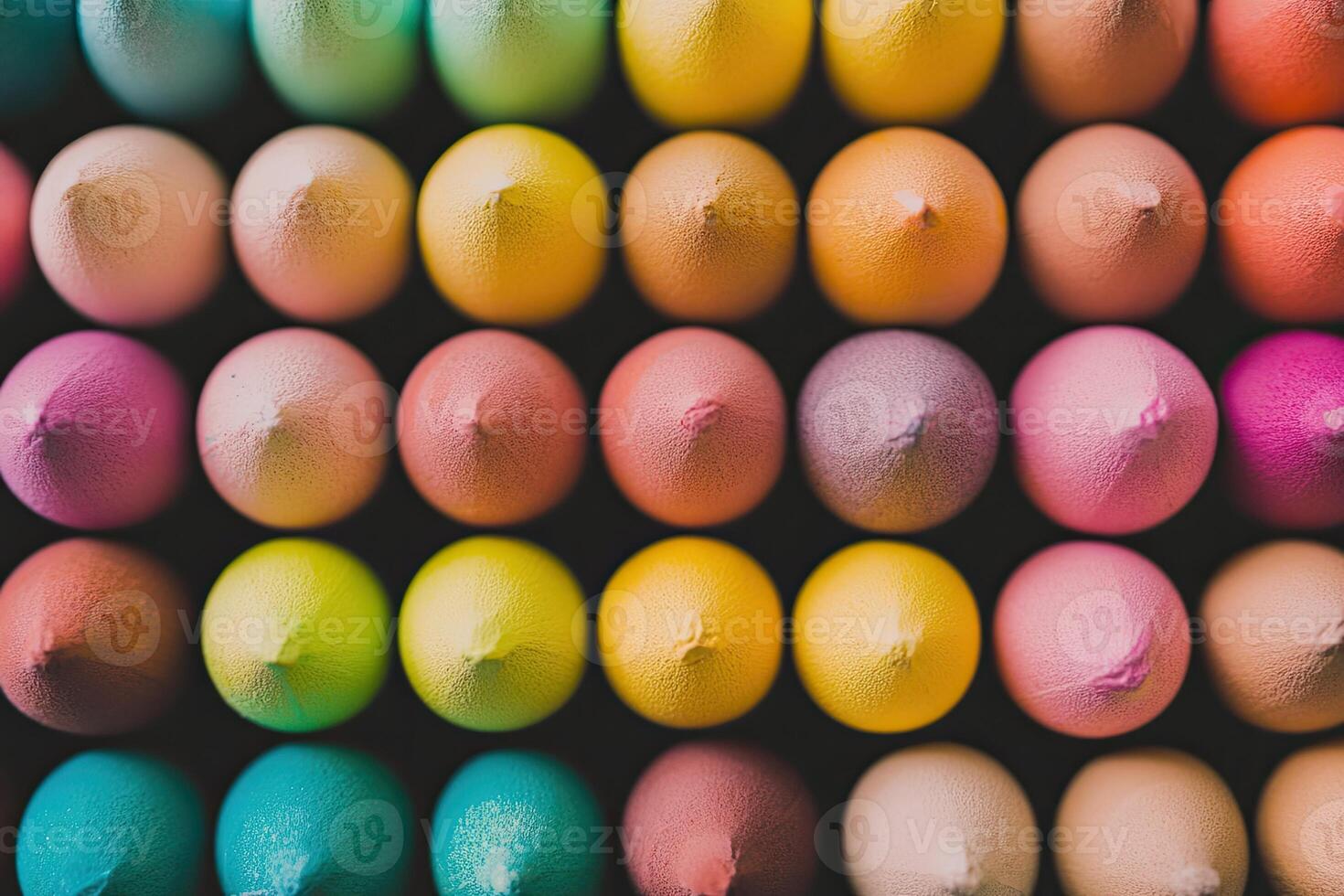 Many colored crayons are arranged in a row photo